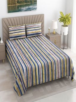 Threadwear - Multi-Color Geometric 400 Tc Cotton Flat Bedsheet with 2 Pillow Covers (Super King)