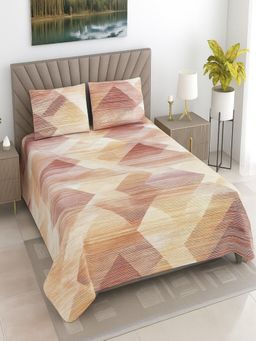 Threadwear - Multi-Color Geometric 400 Tc Cotton Flat Bedsheet with 2 Pillow Covers (Super King)