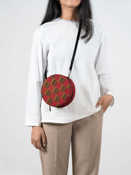 DailyObjects - Red Striped Checks Orbis Crossbody Bag