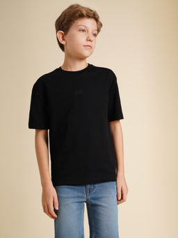 Jack & Jones Junior - Boys Solid Regular Fit Black T-Shirt
