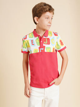 Jack & Jones Junior - Boys Printed Regular Fit Pink T-Shirt