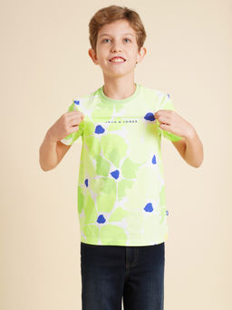Jack & Jones Junior - Boys Abstract Regular Fit Green T-Shirt