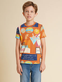 Jack & Jones Junior - Boys Printed Regular Fit Brown T-Shirt