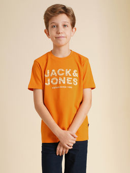 Jack & Jones Junior - Boys Solid Regular Fit Orange T-Shirt