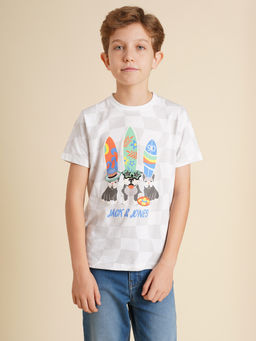 Jack & Jones Junior - Boys Printed Regular Fit White T-Shirt