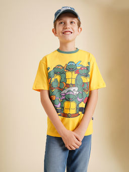 Jack & Jones Junior - Boys Printed Over-Sized Fit Yellow T-Shirt