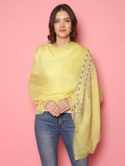 Modarta By Kamakshi - Lemon Yellow Shawl Pure Pashmina Stoles Hand Embroidered Abstract Geometric