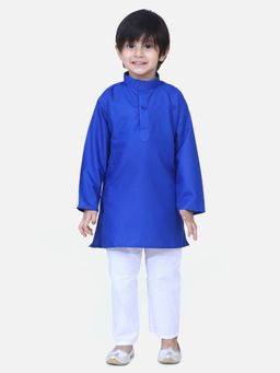 BownBee - Boys Stand Collar Cotton Kurta Pajama-Blue (Set of 2)