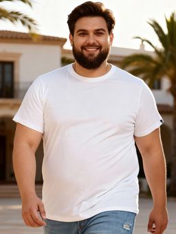 Bewakoof - Men's White Half Sleeve Plus Size T-Shirt