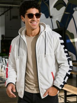 Bewakoof - Air 1.0 Men's White Typography Oversized Windcheater Jacket