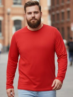 Bewakoof - Men's Bold Red Plus Size Full Sleeve T-Shirt