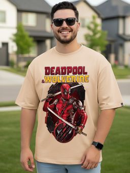 Bewakoof - Official Marvel Men's Brown Deadpool Graphic Printed Oversized Plus Size T-shirt