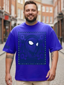 Bewakoof - Official Marvel Men's Blue Friendly Neighbour Graphic Printed Oversized Plus Size T-shirt