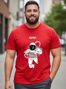 Bewakoof - Men's Red NASA Astronaut Graphic Printed Plus Size T-shirt