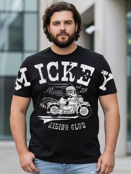 Bewakoof - Official Disney Men's Jet Black Mickey Racing Graphic Printed Plus Size T-shirt