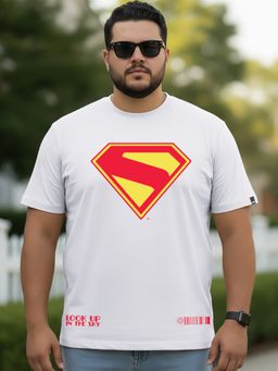 Bewakoof - Official DC Men's White Superman Logo Graphic Printed Plus Size T-shirt