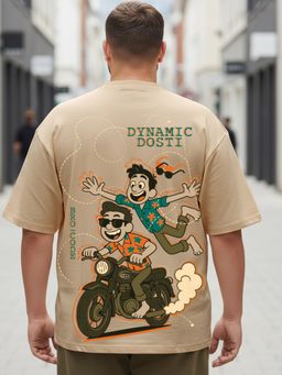 Bewakoof - Men's Ginger Root Brown Dynamic Dosti Graphic Printed Oversized Plus Size T-shirt