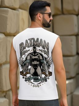 Bewakoof - Official DC Men's White The Dark Knight Graphic Printed Boxy Fit Vest