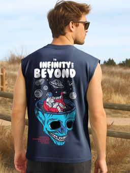 Bewakoof - Men's Navy Blue Infinity Space Graphic Printed Boxy Fit Vest