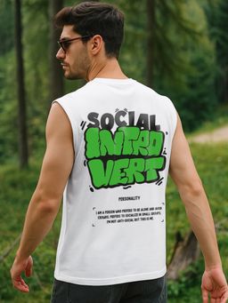 Bewakoof - Men's White Introvert Typography Boxy Fit Vest