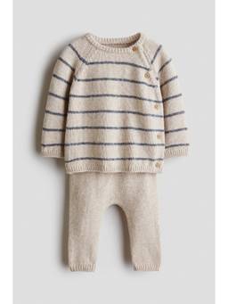 H&M - Unisex Off White 2-Piece Cotton-Knit Jumper And Trouser