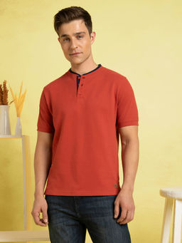 Dennis Lingo - Men Cotton Regular Fit Solid Henley Neck T-Shirt