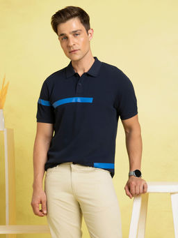 Dennis Lingo - Men Cotton Regular Fit Striped Polo T-Shirt