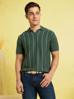 Dennis Lingo - Men Cotton Regular Fit Striped Polo T-Shirts