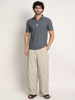 Campus Sutra - Men Moon Grey Seamless Waffle Polo T-Shirt