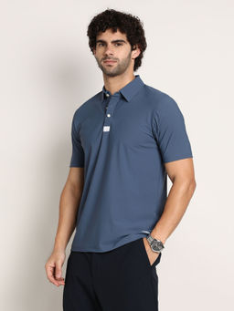 Campus Sutra - Men Steel Blue Seamless Waffle Polo T-Shirt