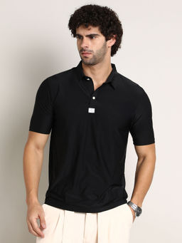 Campus Sutra - Men Obsidian Black Seamless Solid Polo T-Shirt