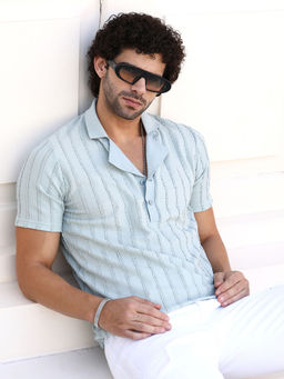 Campus Sutra - Men Mint Green Wicker-Tactile Polo T-Shirt