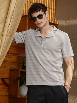 Campus Sutra - Men Cloud Grey Grainy-Tactile Polo T-Shirt