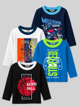 Kuchipoo - Boys Regular Fit Full Sleeves Cotton T-Shirts (Pack of 4)