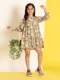 Maaesa - Girls Safari Printed Tiered Dress