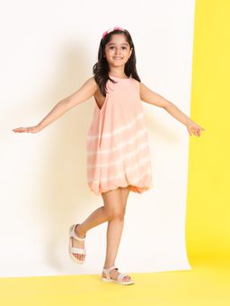 Maaesa - Girls Tie Dye Rayon Staple Pink Dress