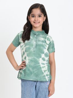 Maaesa - Girls Green Ombre Tie-Dye Rayon Slub Button-Down Top