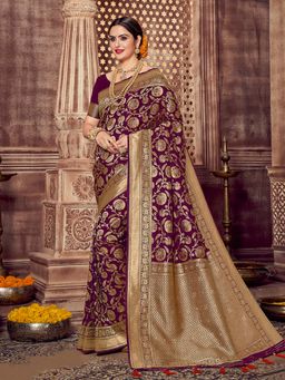 Odette - Purple Women Saree with Unstitched Blouse