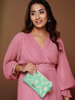 Priyaasi - Seaing Green Gold Zipper Pouch