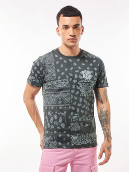Bewakoof - Men's Grey Boho Bud All Over Printed T-shirt