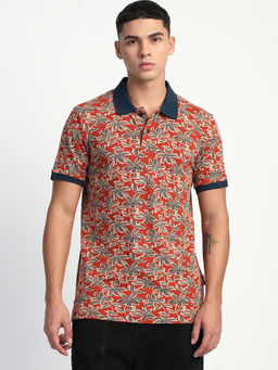 The Bear House - Mens Multi-Color Floral Pattern Slim Fit Polo Collar T-Shirt