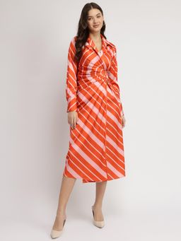 FableStreet - Striped Midi Dress - Orange