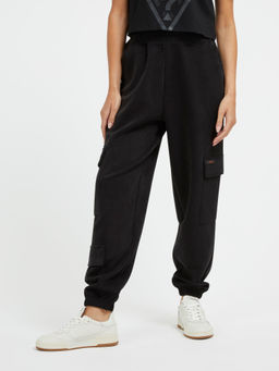 Guess - Black Mid Rise Cuffed Leg Cargo Pant