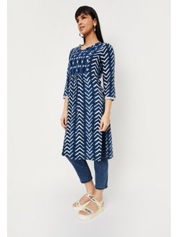 max - Women Printed V-Neck Straight Indigo Kurta