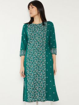 max - Women Floral Printed Straight Green Kurta