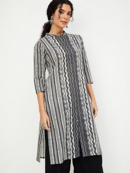 max - Women Printed Straight Grey Kurta
