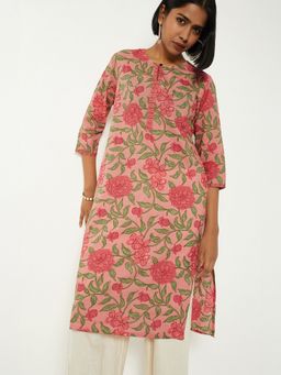 max - Women Pink Cambric Floral Printed Straight Kurta