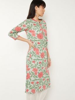 max - Women Green Cambric Floral Printed Straight Kurta