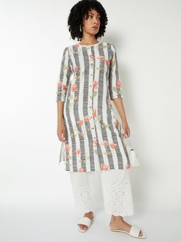 max - Women Printed Straight Black Kurta