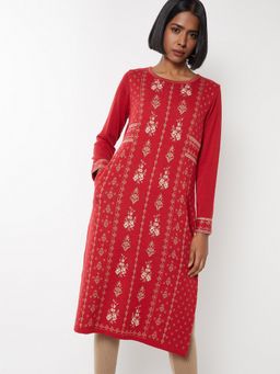 max - Women Knit Straight Red Kurta